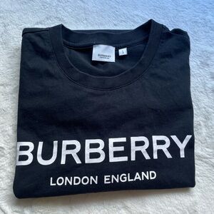 Burberry Black Tee with White Vertical Logo